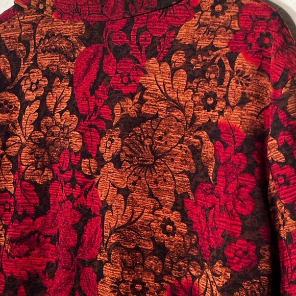 Vintage-Inspired XL Red  Brown Floral Button-Up Blazer Jacket BRIGGS NEW YORK - Picture 7 of 16